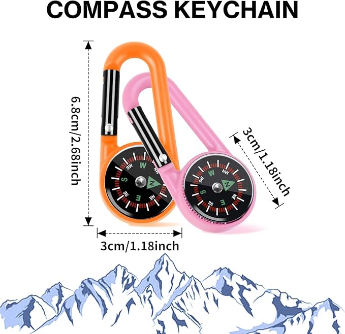 12 Pcs Mini Compass Keychain for Kids Bulk, Small Pocket Magnetic Compass Survival Hiking for Outdoor Survival Camping Party Backpacking Accessory