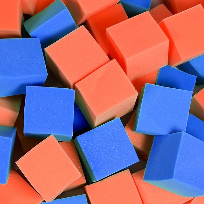 Foam Pit Cubes, 24 PCS 5 Inches Gymnastics Foam Blocks Trampoline Blocks, Multi-Sport Protective Padding for Freerunning, Trampoline, Parkour, Skate Parks & BMX - Dark Blue & Orange