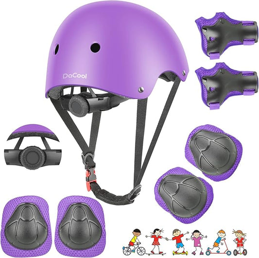 DaCool Kids Bike Helmet Set Skateboard Knee Pads - Kids Helmet Elbow Pads Wrist Guards Adjustable for 3~10yrs Girl Boy Kids Protective Gear Set for Sport Cycling Bike Roller Skating Scooter
