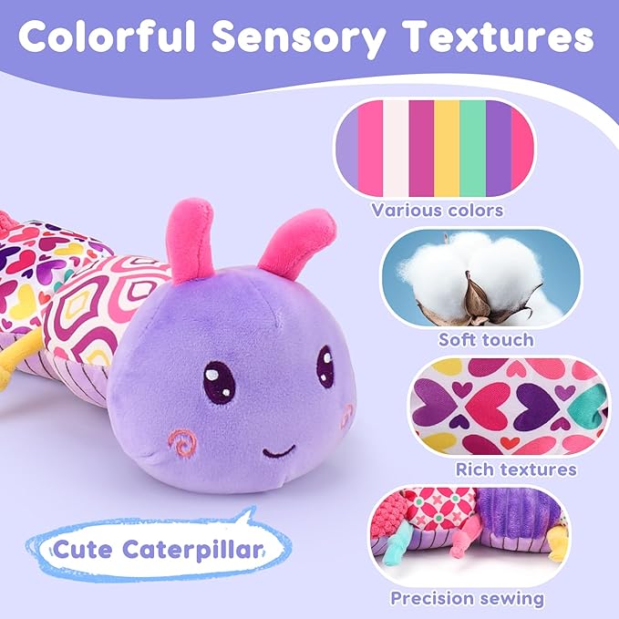 Baby Girl Toys 0-3-6 Months Musical Stuffed Animals Plush Caterpillar Toy with Crinkle Rattles Tummy Time Sensory Learning Toys for Infants 6-9-12 Months Newborn Girls Boys Essentials Shower Gifts 1
