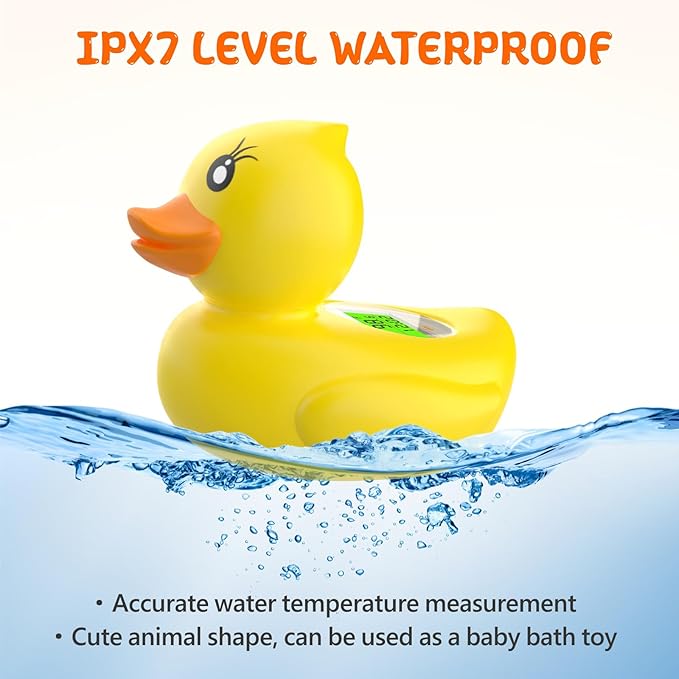 Baby Bath Thermometer with Timer and 3 Color Backlit, Digital Water Temperature Thermometer with and Temperature Warning, Safety Bath Tube Thermometers Floating Toy for Infant, Toddler