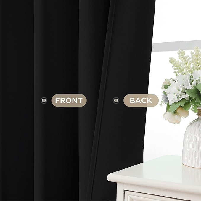 Joydeco Blackout Curtains for Bedroom, Black Out Curtains 108 Inch Long, Room Darkening Noise Reducing Wrinkle-Free Drapes, Black Curtains with Rod Pocket Back Tab 2 Panels (W52 x L108 Inch)