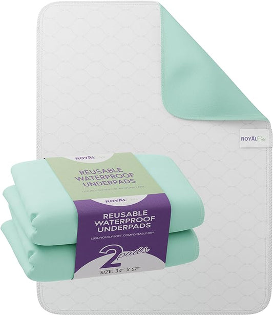 Incontinence Bed Pads - Reusable Waterproof Underpad Chair, Sofa and Mattress Protectors - Highly Absorbent, Machine Washable - for Children, Pets and Seniors (34x52 (Pack of 2), Green)