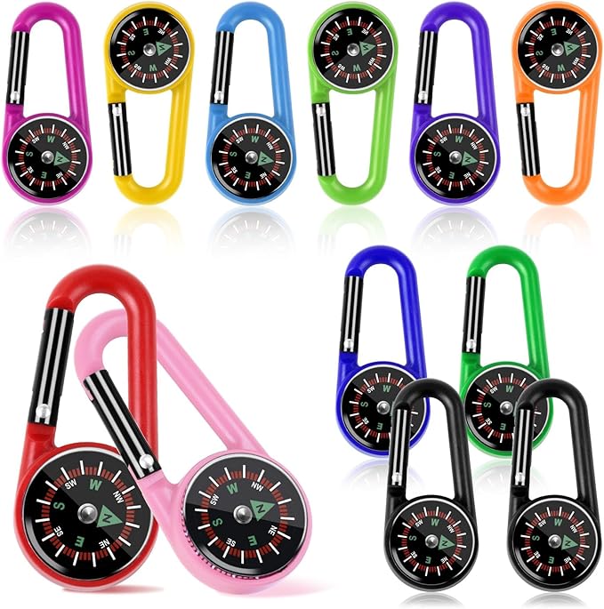 12 Pcs Mini Compass Keychain for Kids Bulk, Small Pocket Magnetic Compass Survival Hiking for Outdoor Survival Camping Party Backpacking Accessory