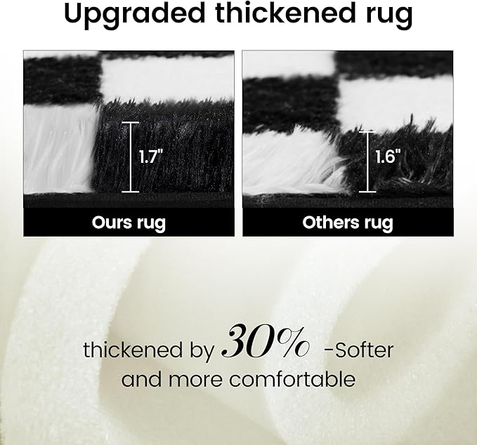 Super Soft Rug for Bedroom, 4x6 Ft Black and White Area Rug Classic Checkered Shaggy Anti-Skid High Pile Soft Fluffy Rug Fuzzy Carpet for Living Room Bedroom Kids Room Nursery, Dorm Home Decor