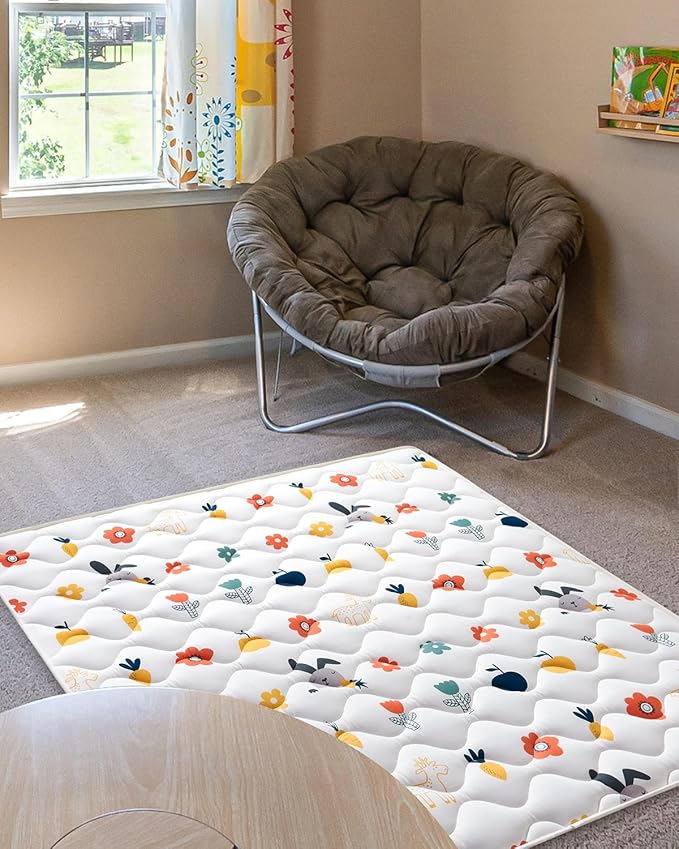 Odorless Premium Foam Baby Play Mat 47" x 47", Soft Microfiber Fabric Crawling Mat for Floor- Comfortable and Hypoallergenic, Non-Slip Cushioned Floor Playpen mat for Infants,Babies,Toddlers