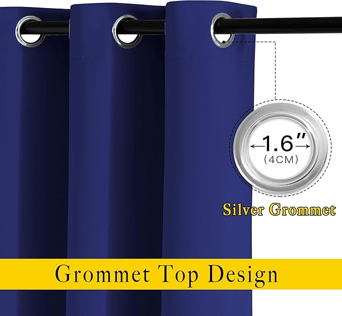NICETOWN Navy Blue Blackout Bedroom Curtains 96 inches Long, Grommet Thermal Insulated Room Darkening Window Treatments Sound Reducing for Living Room, W46 x L96, 2 Panels