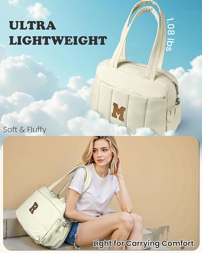 Duffle Bag for Travel Women, Travel Bags，Teenage Girls Gift Ideas-Initial Overnight Bag with Wet Pocket，Lightweight Weekender Bags Personalized Gym Tote with Makeup Pouch