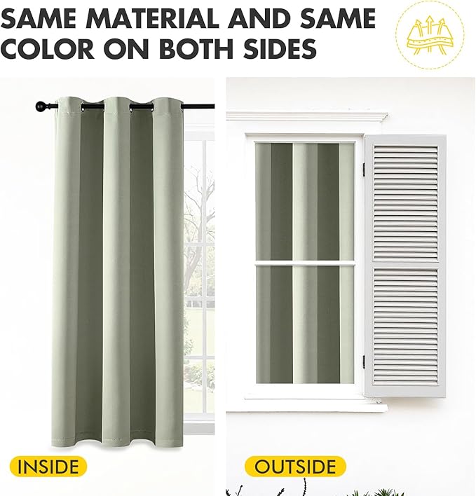 MIULEE Sage Green Blackout Curtains - Thermal Insulated Bedroom Curtains Room Darkening Drapes for Living Room Kitchen Grommet Top Light Blocking Window Treatment, 40 x 45 Inches Long, 2 Panels