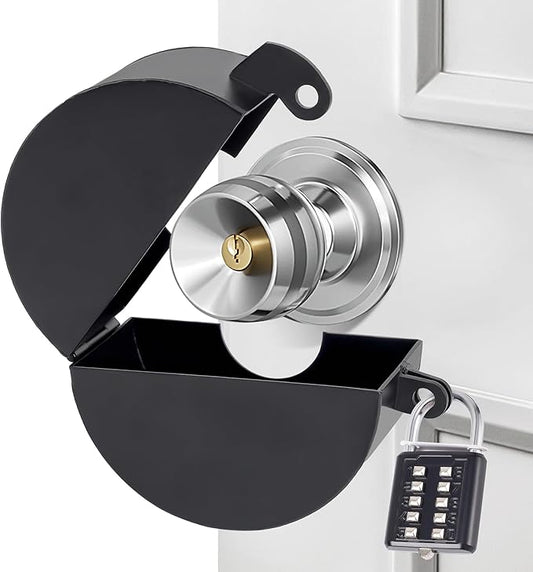 Door Knob Lockout Device with Padlock,Temporary Door Handle Lock Cover for Dementia Patients, Outdoor Water Faucet Lock Cover for Hose Bib Lock、Propane Tank Lock、Water Spigot Lock-Black