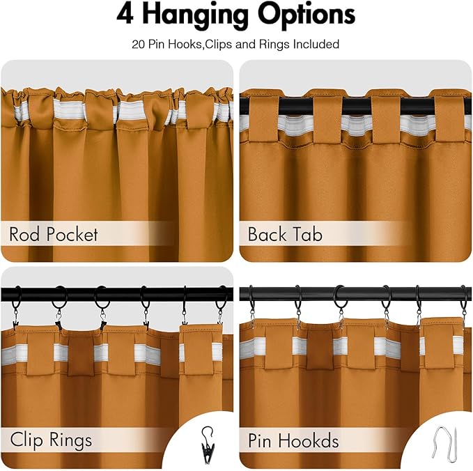 ANRODUO Back Tab Blackout Curtains for Bedroom Living Room, Rod Pocket Pinch Pleated Thermal Insulated Room Darkening Curtains 90 Inches Long 2 Panels, Mustard Yellow, 42 x 90 Inch