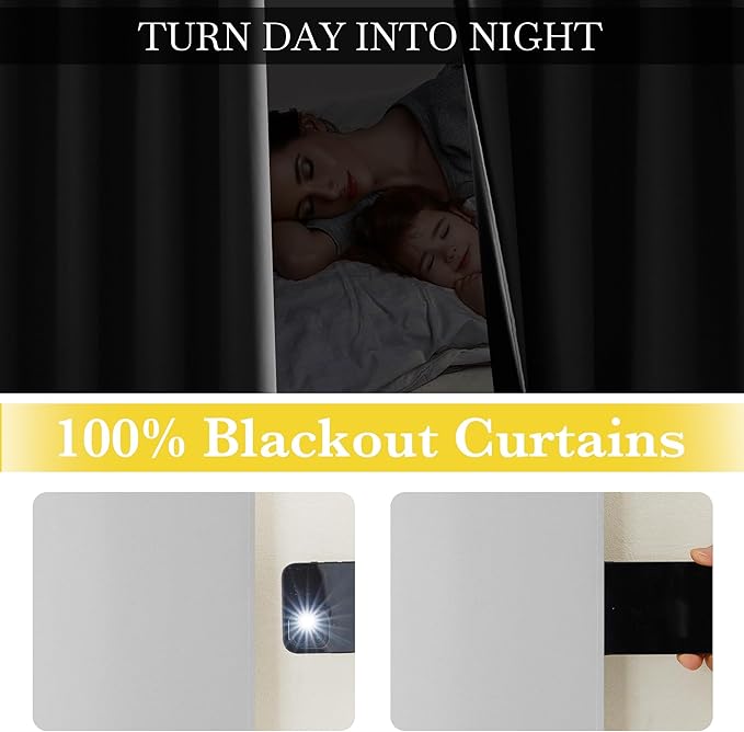 NICETOWN 100% Travel Blackout Curtains for Baby, Grommet Thermal Insulated Energy Saving Window Treatments Lightweight & Easy to Install for Bedroom, W52 x L84, Off White, 2 Panels