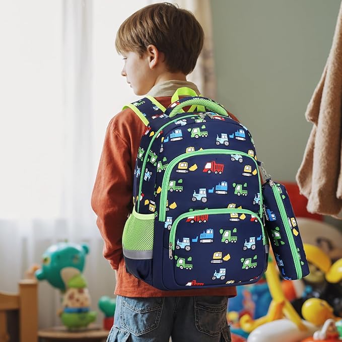 mygreen 3PCS Kids Backpack Set - Waterproof Bookbag with Lunch Box for Boys Ages 3-12, Adorable Cartoon Prints for School & Outdoor Use Light Blue Airplane