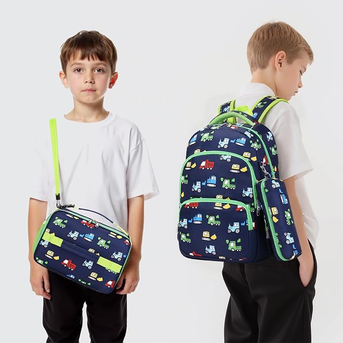 mygreen 3PCS Kids Backpack Set - Waterproof Bookbag with Lunch Box for Boys Ages 3-12, Adorable Cartoon Prints for School & Outdoor Use Light Blue Airplane