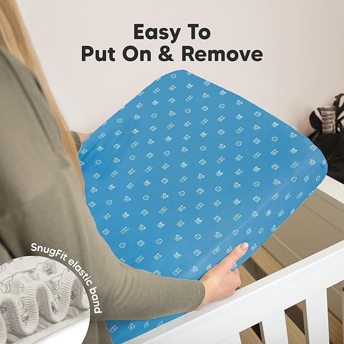 KeaBabies 2-Pack Organic Crib Sheets for Boys, Girls - 52x28 Fitted Crib Mattress Sheet Neutral, Breathable Jersey Cotton Cover for Baby Bed, Toddler Mattress, Soft & Cute Prints (KeaPixel)