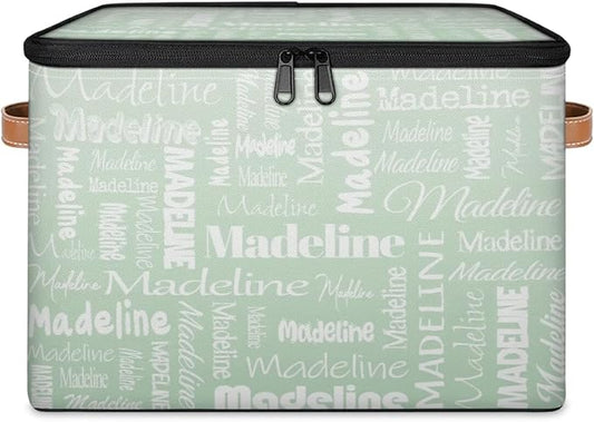 Custom Storage Basket with Name, Personalized Storage Bins with Zipper Lid, Foldable Fabric Storage Box Large capacity with Handle Green