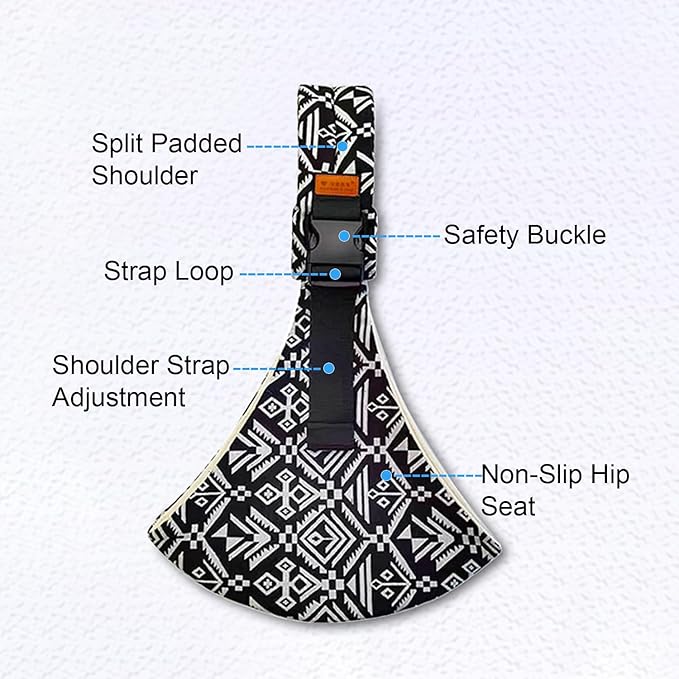 Baby Sling Carrier Newborn to Toddler Adjustable One-Shoulder Design with Hip Seat Support, Labor-Saving Baby Wraps Carrier 10-30 lbs(Black Sailboat)