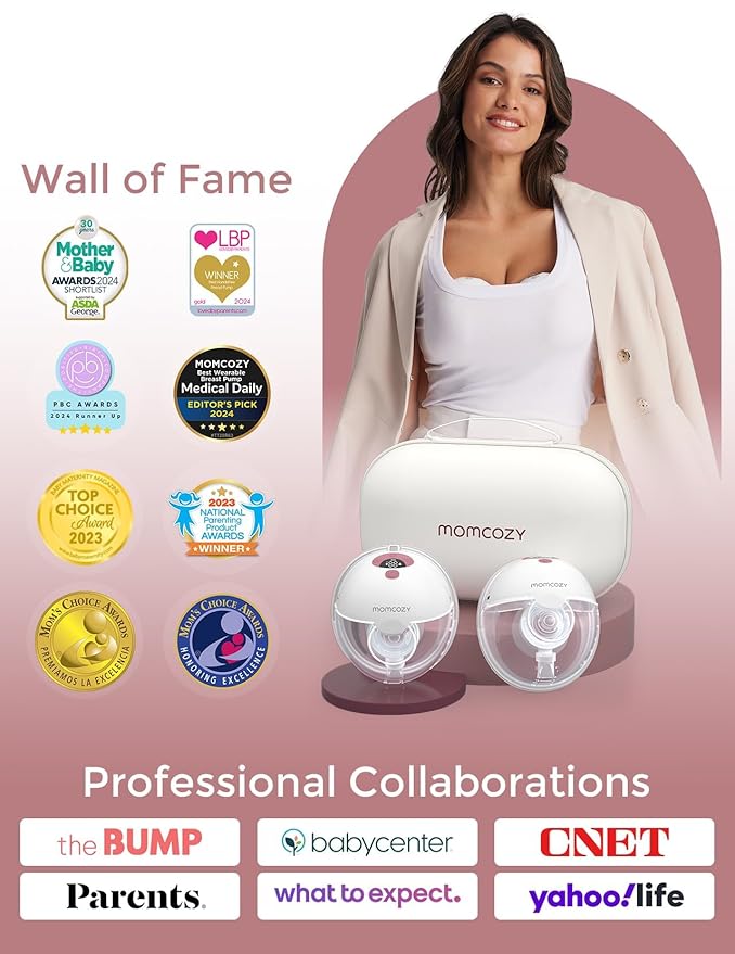 Momcozy Breast Pump Hands Free M5, Wearable Breast Pump of Baby Mouth Double-Sealed Flange with 3 Modes & 9 Levels, Electric Breast Pump Portable - 24mm, 2 Pack Cozy Red