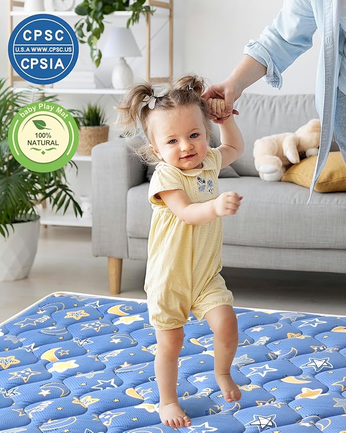 Odorless Premium Foam Baby Play Mat 79" x 59", Soft Microfiber Fabric Crawling Mat for Floor- Comfortable and Hypoallergenic, Non-Slip Cushioned Floor Playpen mat for Infants,Babies,Toddlers