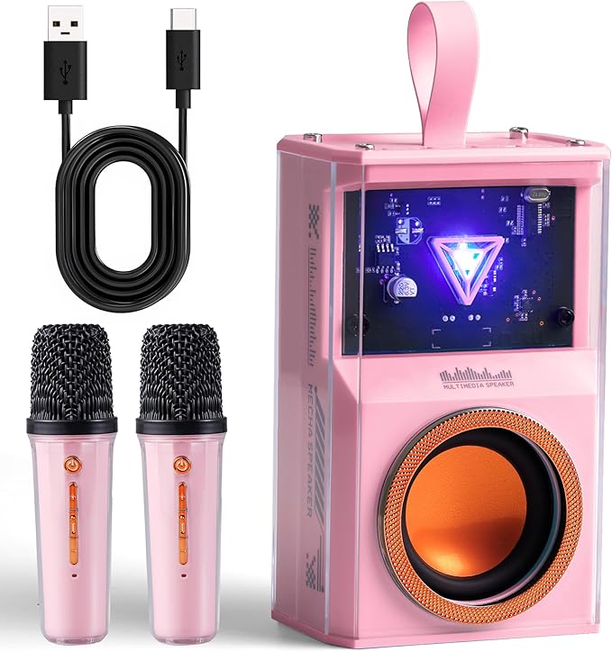 Karaoke Machine for Kids & Adults, Portable Bluetooth Mini Karaoke Speaker with 2 Wireless Microphone and Lights, Birthday Gifts for Girls & Boys, Toys for Girls, Family Home Party (Pink)