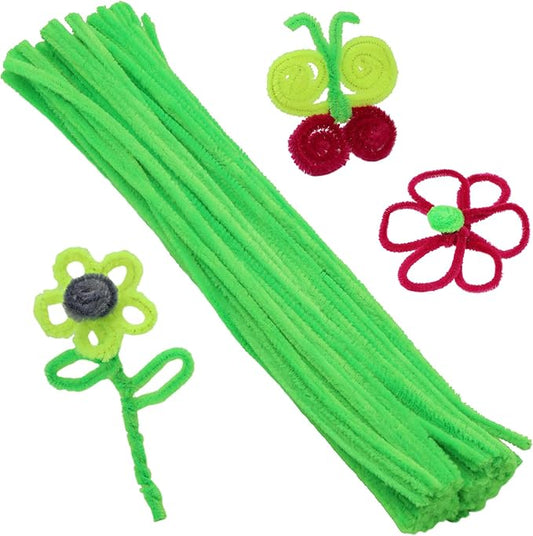 100 Pieces Pipe Cleaners Chenille Stem, Solid Color Pipe Cleaners Set for Pipe Cleaners DIY Arts Crafts Decorations, Chenille Stems Pipe Cleaners (Fluorescent Green)