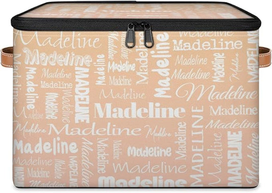 Custom Storage Basket with Name, Personalized Storage Bins with Zipper Lid, Foldable Fabric Storage Box Large capacity with Handle Apricot
