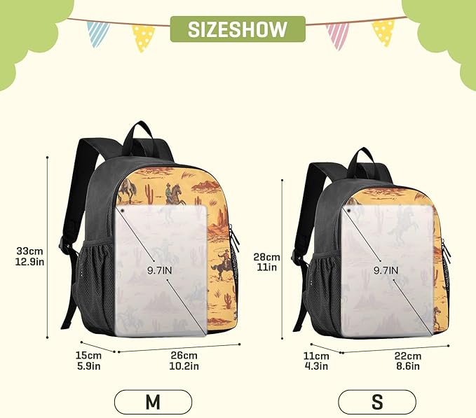 Toddler Backpack Western Desert Cowboy Waterproof Mini Backpack Boys/Girls Cute Kindergarten Pre School Bags 11 Inch