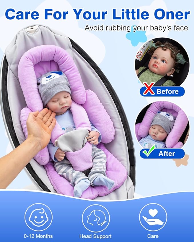 Infant Car Seat Insert with Shoulder Pads & Crocth Covers, Ultra Thick Carseat Head Support for Infant, Reversible Car Seat Insert for Newborn, Baby Car Seat Cushion for Stroller, Swing, Bouncer