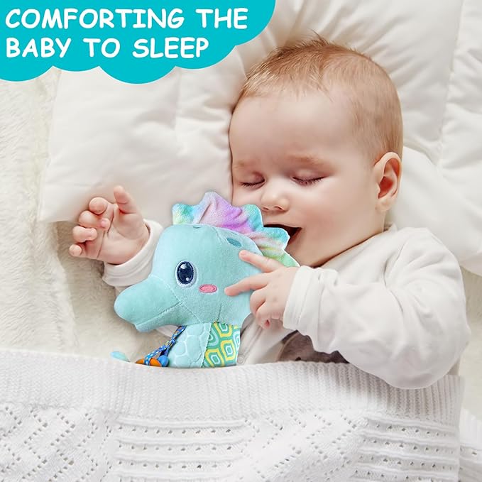 Fuzqq Baby Toys 0-6 Months,Musical Stuffed Animal Plush Toy with Rattle,Soft Newborn Toy for 0 3 6 9 12 Months Girls,Baby Boy Gift,Blue
