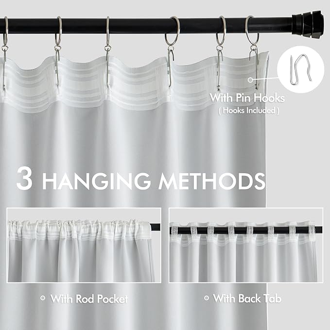 MIULEE Back Tab Light Blocking Curtains 84 Inch Length 2 Panels Set for Living Room Bedroom, Greyish White Rod Pocket/Pinch Pleated Thermal Insulated Room Darkening Blackout Curtains 84 Inches Long