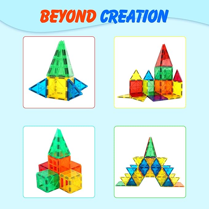 Gemmicc Magnetic Tiles, Deluxe 136 PCS Building Blocks Magnet Toys for Kids,3D Magnet Puzzles Stacking Blocks for Boys Girls,Huge Set with 2 Cars