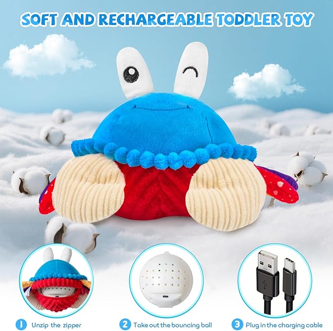 Baby Toys 12-18 Months, Musical Crawling Crab Plush Toy - 40 Songs & Recording Feature, Dancing Walking Moving Bouncing Tummy Time Toy, Sensory Toys for Toddlers 1-3, Birthday Gifts for Infants