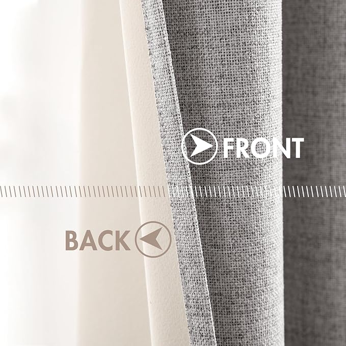 MIULEE Linen Texture Curtains for Bedroom Solid 100% Blackout Thermal Insulated Greyish White Curtains Grommet Room Darkening Drapes for Living Room Nursery 52x54 Inch (2 Panels)