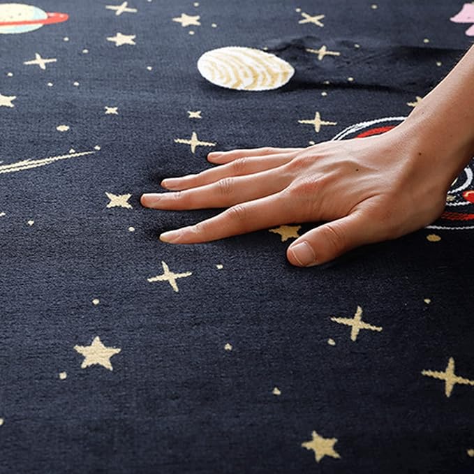 Loartee Coral Velvet Area Rug - 1" Thick Memory Foam Baby Play Mat, Washable Toddler Carpet, Home Decor for Living Room, Nursery, Kids Bedroom, Astral Black, 4'11"x4'11"