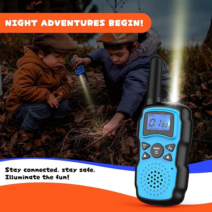 Wishouse Walkie Talkies for Kids Rechargeable with USB Charger 6000mAh Battery,Outdoor Camping Games with Flashlight Lanyard,Toys for Girls,Halloween Xmas Birthday Gift for Children 2 Pack Blue