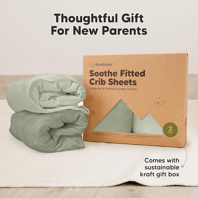 KeaBabies 2-Pack Organic Crib Sheets for Boys, Girls - 52x28 Fitted Crib Mattress Sheet Neutral, Breathable Jersey Cotton Cover for Baby Bed, Toddler Mattress, Soft & Cute Prints (Lichen)