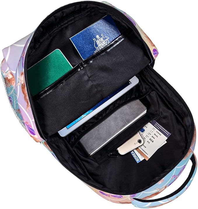 Girls Mermaid & Whale Print School Backpack, Cute Ocean-Themed Book Bag for Kids Girls Boys, Waterproof Lightweight Ergonomics Backpack for Age 3-12, Ideal for School & Outdoor Activities