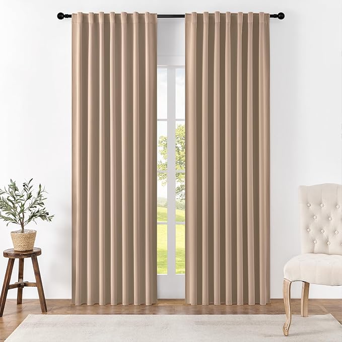 Joydeco Blackout Curtains 108 Inches Long, Thermal Insulated Black Out Curtains 2 Panels Set, Room Darkening Drapes for Living Room Window Rod Pocket Back Tab (W52 x L108 Inch, Khaki)