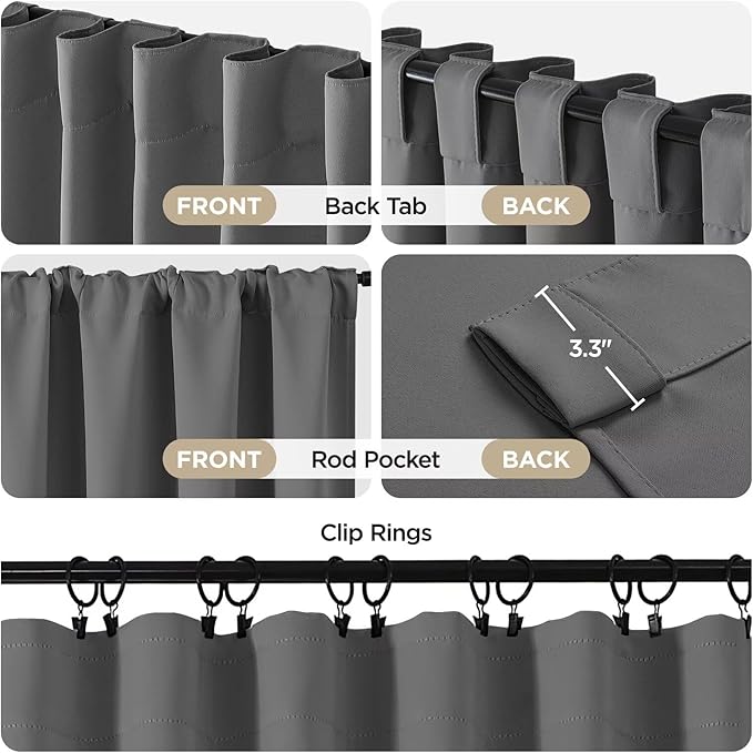 Joydeco 72 Inch Blackout Curtains for Bedroom, Thermal Insulated Black Out Curtains, Room Darkening Drapes for Living Room Window Rod Pocket Back Tab (W52 x L72 Inch, Light Grey)