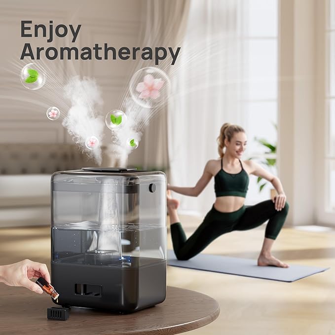 CHIVALZ 6L Humidifiers for Bedroom Large Room Home, Cool Mist Top Fill Humidifiers for Baby Nursery and Plants, 26dB Quiet, Nightlight, Up to 50 Hours, Oil Diffuser 1 Pack + 2 Mist Outlets Black