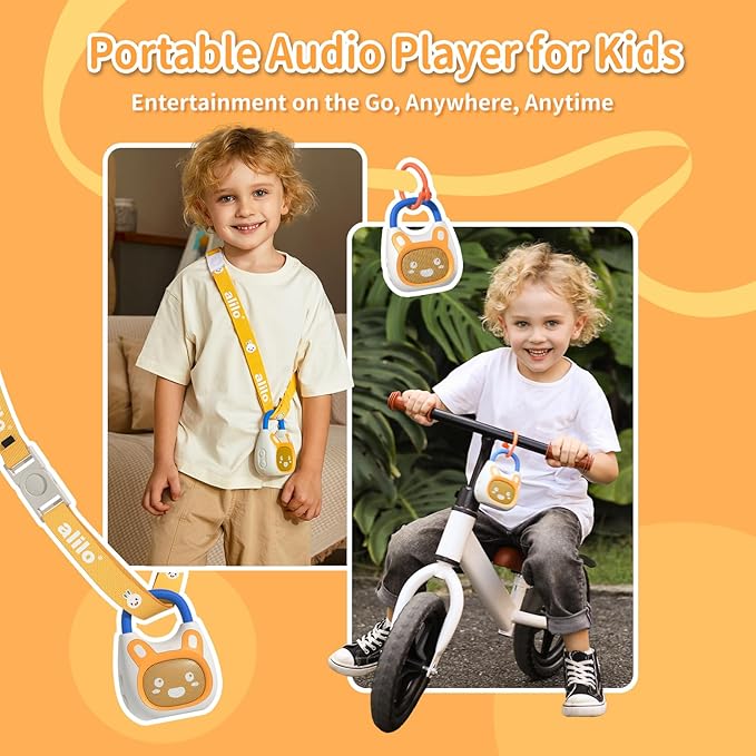 alilo Pocket Bunny Portable Kids Music Player, Musical Toys for Toddlers 1-3-5, Preloaded 120+ Stories/Music/Lullabies/White Noise,High Fidelity Sound Travel Bluetooth Speaker (with Strap and Ring)
