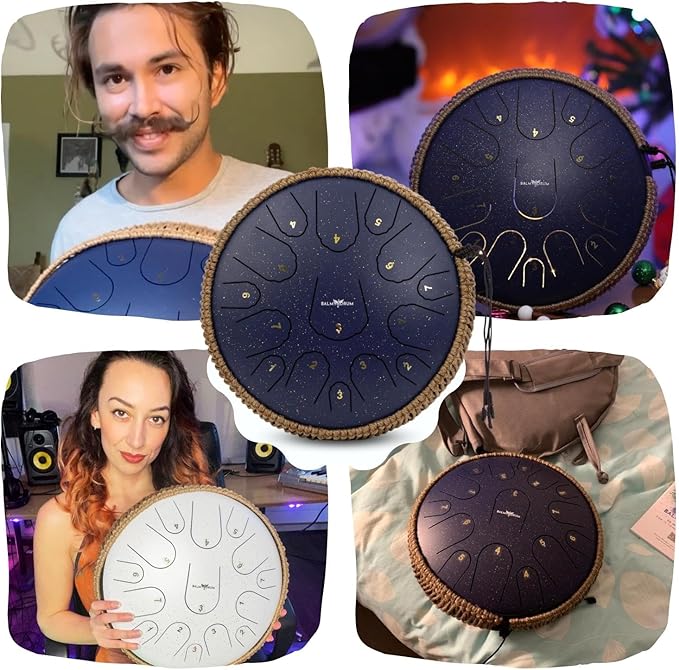 The Balmy Drum - 15 Note 14 Inch Steel Tongue Drum, Steel Drum Instrument, Drums For Children and Adults, Balmy Drum Set for Kids with Music Book, Handpan, Mallet and Carry Bag (White)