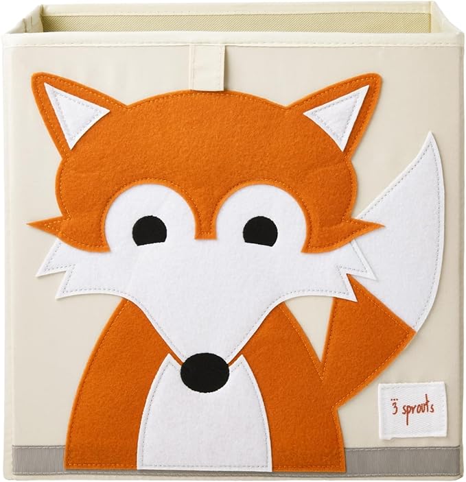 3 Sprouts Toy Storage Organizer: Toy Box Cube Organizer for Playroom, Nursery - Foldable Storage Bin - Fox