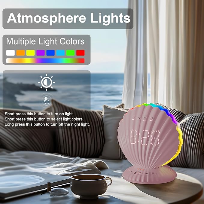 Alarm Clocks for Bedrooms,Portable Bluetooth Speaker,White Noise Sound Machines,Song 20/40/60 Timer,RGB Night Light,Bedroom Decor Aesthetic,Ideal Gift for Adult Women Teen Girls Boys(Pink)