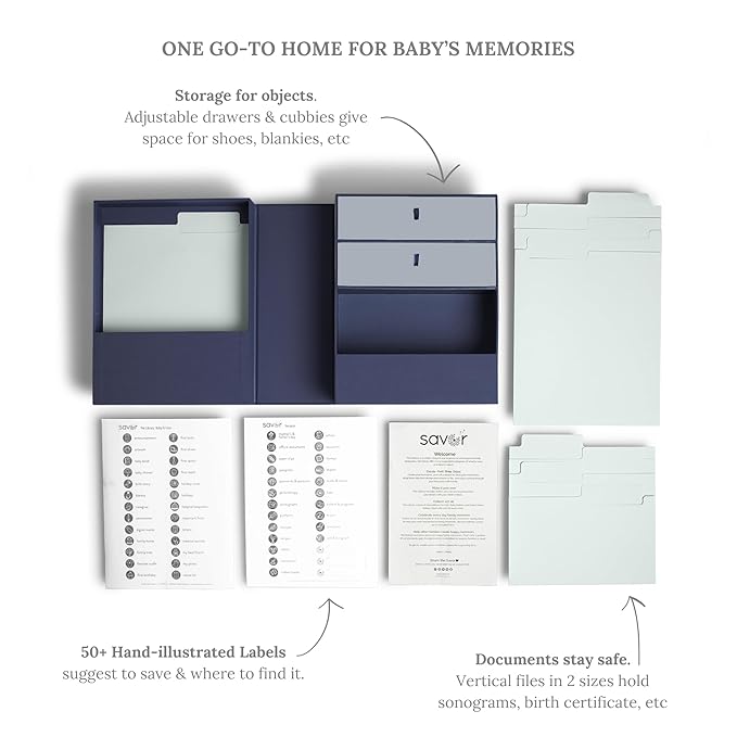 Savor | Baby Keepsake Organizer Box | The Original Fabric Acid-Free Modern Minimalist Gender-neutral Memory Box with Labels | For Pregnancy, Mother’s Day, Baby Shower, New Baby Girl Baby Boy Gifting