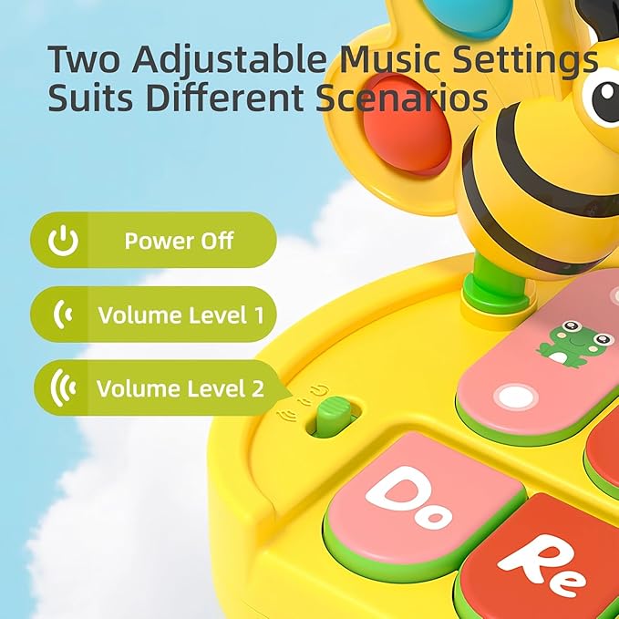 Baby Piano Toy for Kids 0-6-12-18 Months, Light Up Baby Keyboard Musical Toy with Press Pop Bubbles, 4 Modes Toddler Piano for Boys Girls Ages 1-3, Detachable & Portable Infant Toy Gift