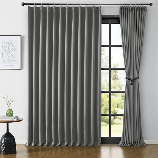 KEQIAOSUOCAI Grey Sliding Glass Door Curtains 2 Panels,80 Inch Wide Patio Door Curtain Panels, Thermal Insulated Black Out Wide Draperies for Living Room 80W x 96L Floor to Ceiling 8 ft Length
