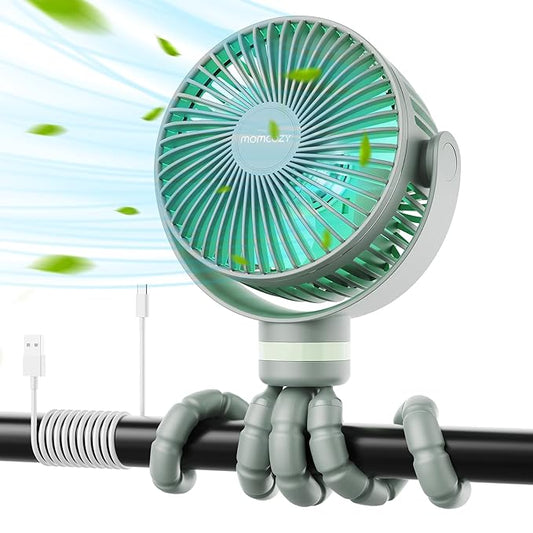 Momcozy Portable Stroller Fan, 8000mAh, 27H Ultra-long Battery Life, Detachable 4 Speed 360°Rotate, LED Night Light with 2 Modes, USB Rechargeable Handheld Cooling Fan for Travel, Car Seat, Bedroom