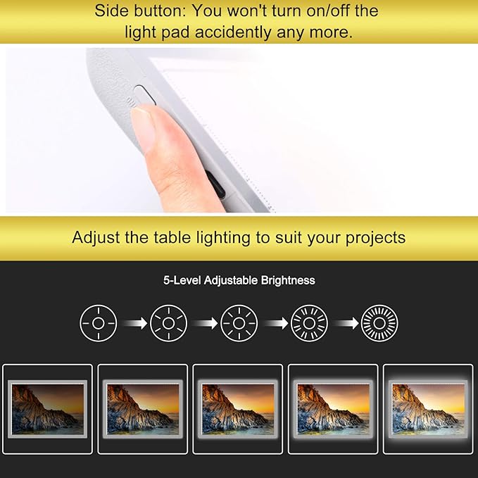 TOHETO Portable A4 Tracing LED Copy Board with Carry Bag, Cordless Battery Powered 5 Levels Brightness Light Box Rechargeable Light Board for Weeding Vinyl X-ray Viewing Diamond Painting (Grey)
