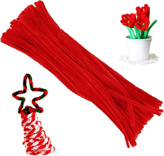 100 Pieces Pipe Cleaners Chenille Stem, Solid Color Pipe Cleaners Set for Pipe Cleaners DIY Arts Crafts Decorations, Chenille Stems Pipe Cleaners (Red)